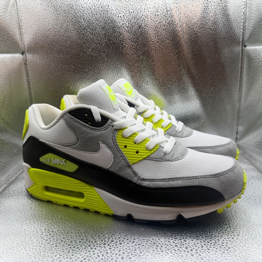 Size 10 Nike Air Max 90 Shoes Mens Grey White Volt Excellent 325018-048